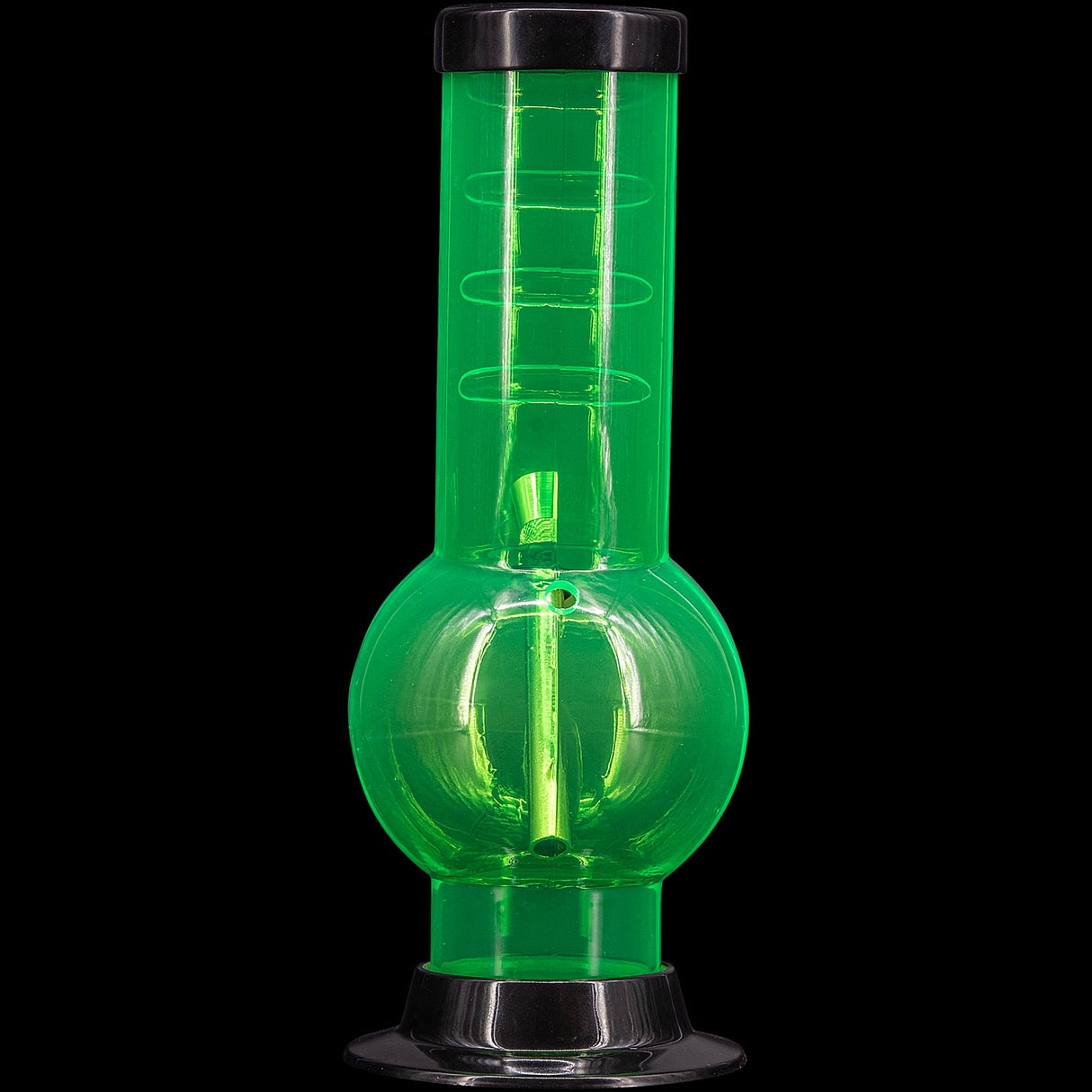 JM Plastics Acrylic Bent Neck Bubble Base Bong in Vibrant Green - Front View