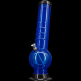 JM Plastics Acrylic Bent Neck Bubble Base Bong in Blue, 9-12" Tall - Front View