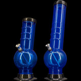 JM Plastics Acrylic Bent Neck Bubble Base Bongs in Blue, 9" and 12" Variants, Front View