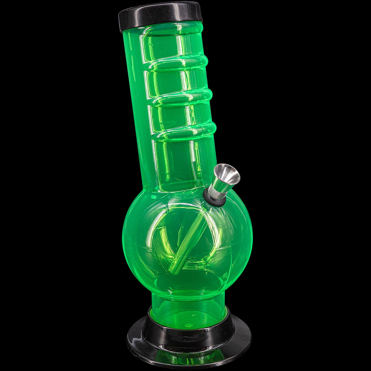 JM Plastics Acrylic Bent Neck Bubble Base Bong in Vibrant Green - Front View