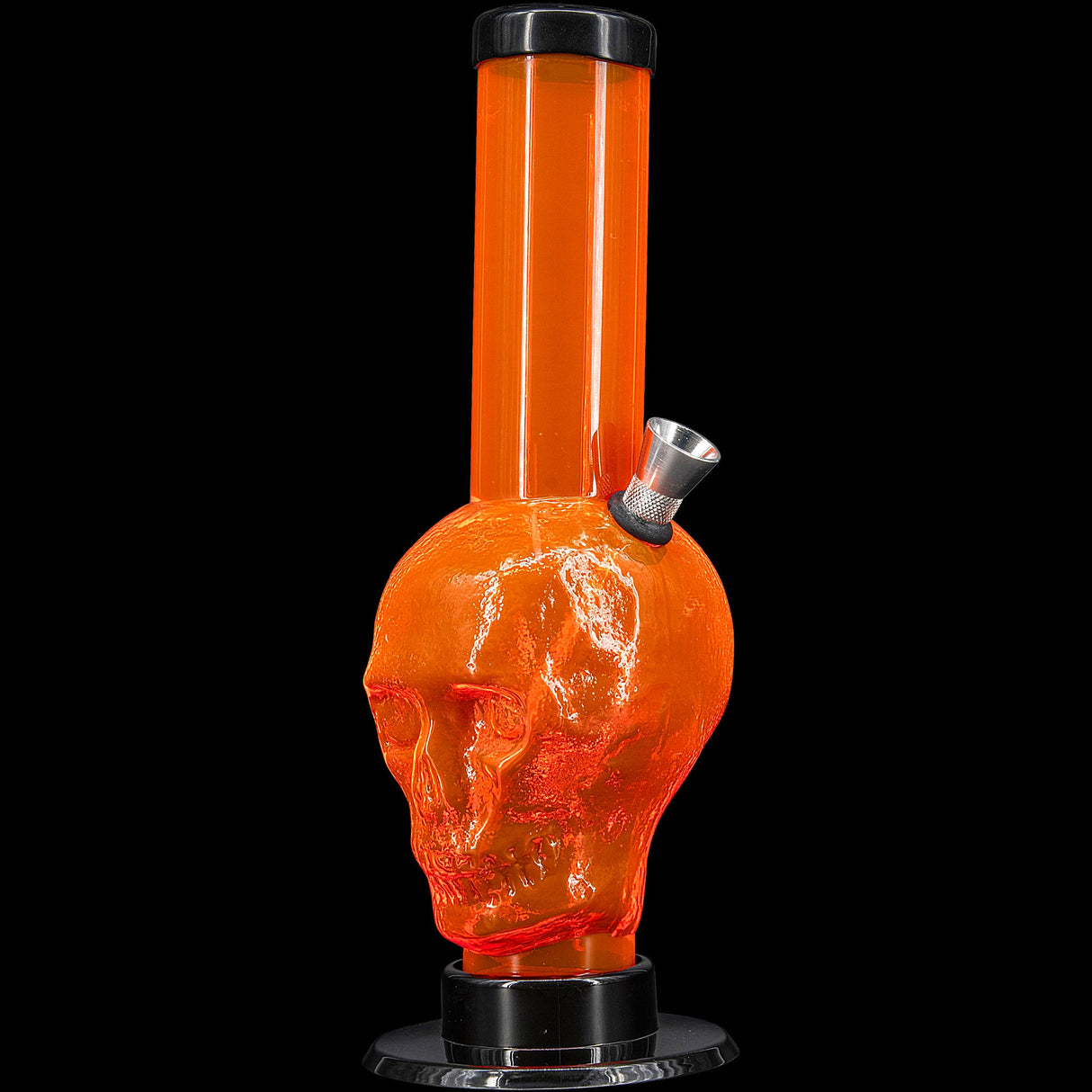 JM Plastics Acrylic Skull Bong in Vibrant Orange, 9-12" Tall - Front View