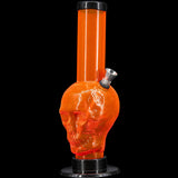 JM Plastics Acrylic Skull Bong in Vibrant Orange, 9-12" Tall - Front View