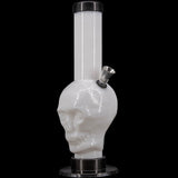 JM Plastics Acrylic Skull Bong 9-12" in White - Front View with Clear Tube