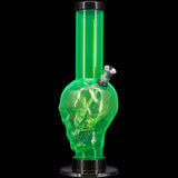 JM Plastics Acrylic Skull Bong in Green, 9-12" Tall, Front View on Seamless Black Background