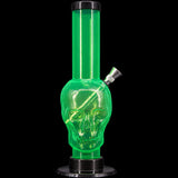 JM Plastics Acrylic Skull Bong in Vibrant Green, 9-12" Tall with a Deep Bowl - Front View