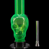 JM Plastics Acrylic Skull Bong in Green, 9-12" Tall, Front View with Detachable Bowl