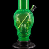 JM Plastics Acrylic Skull Bong in Vibrant Green - 9-12" Tall Water Pipe Front View