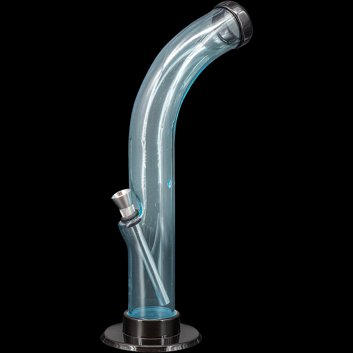 JM Plastics 10'' Acrylic Curved Tube Bong in Blue, Front View, Durable Water Pipe