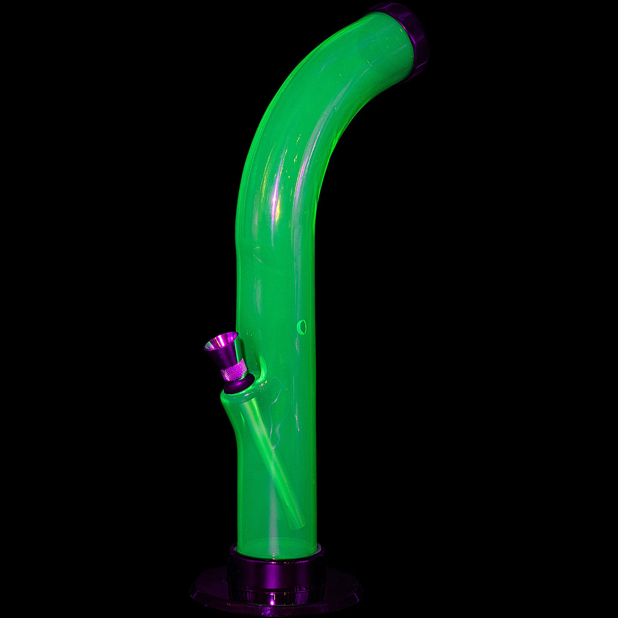 JM Plastics 10'' Acrylic Curved Tube Bong in Vibrant Green - Side View