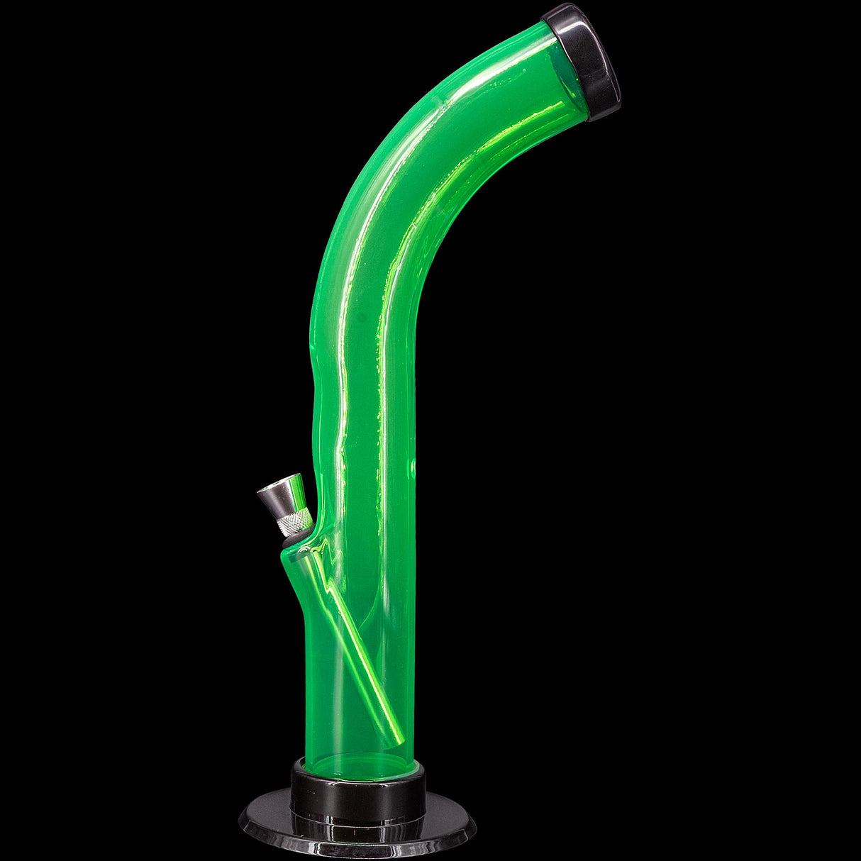 JM Plastics 10'' Acrylic Curved Tube Bong in Vibrant Green - Side View with Sturdy Base