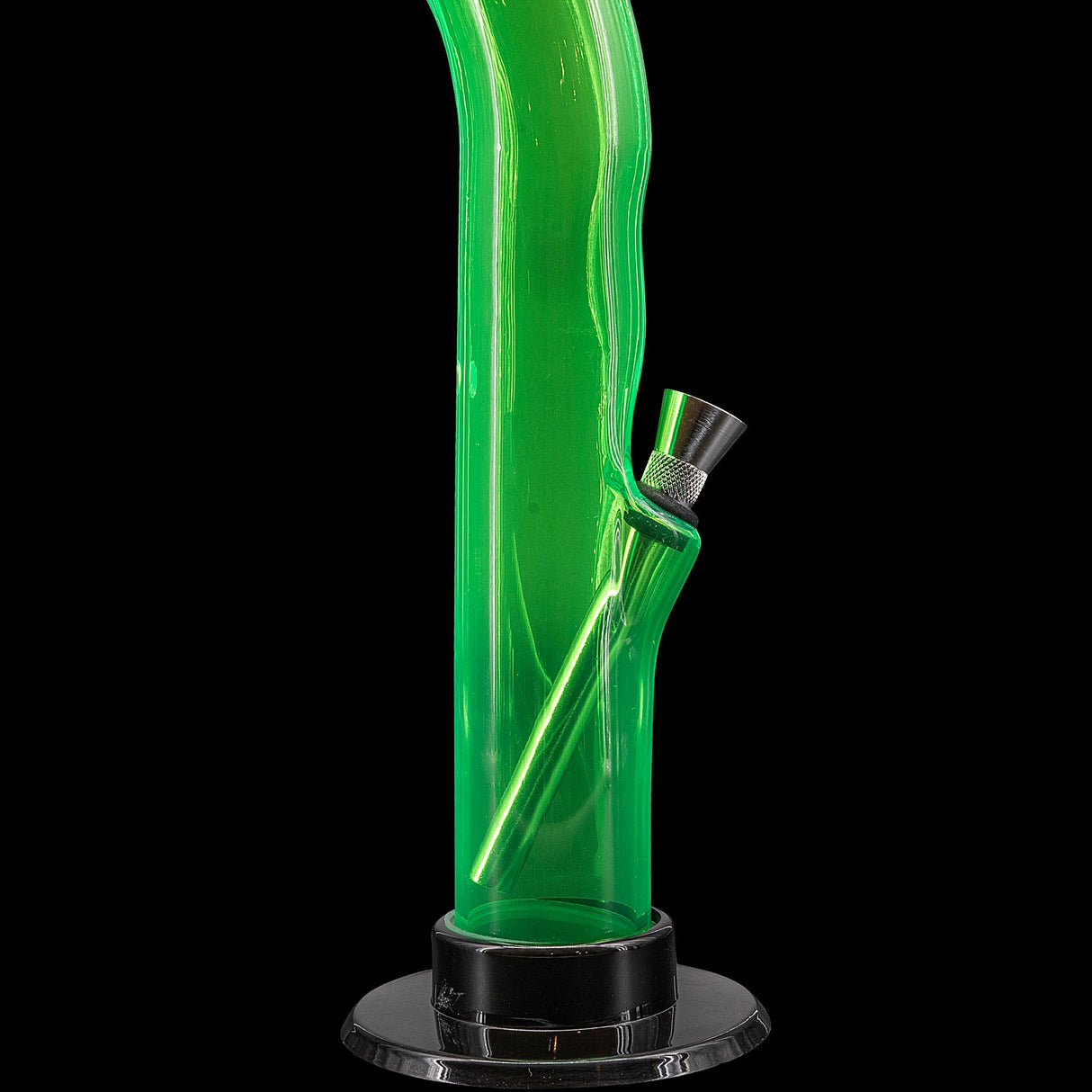 JM Plastics 10'' Green Acrylic Curved Tube Bong with Sturdy Base - Side View