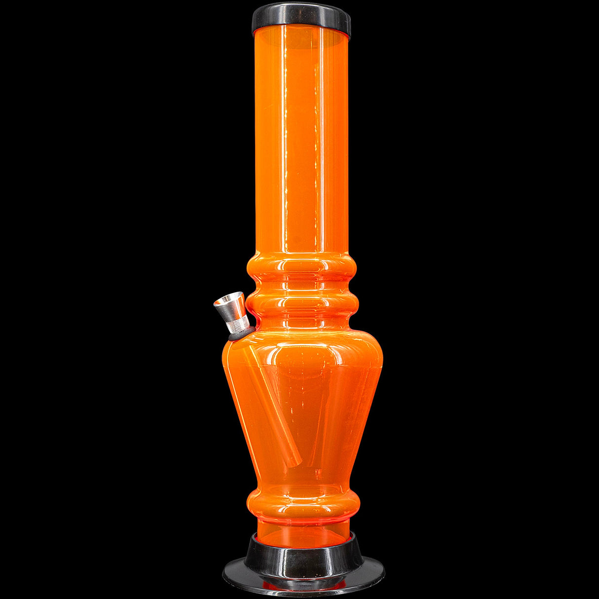 JM Plastics 12" Orange Acrylic Vase Base Bong - Front View on Seamless Black Background