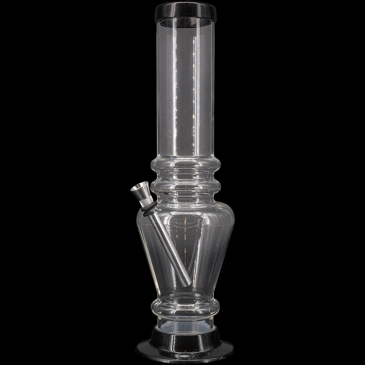 JM Plastics 12" Acrylic Vase Base Bong in Clear - Front View on Black Background