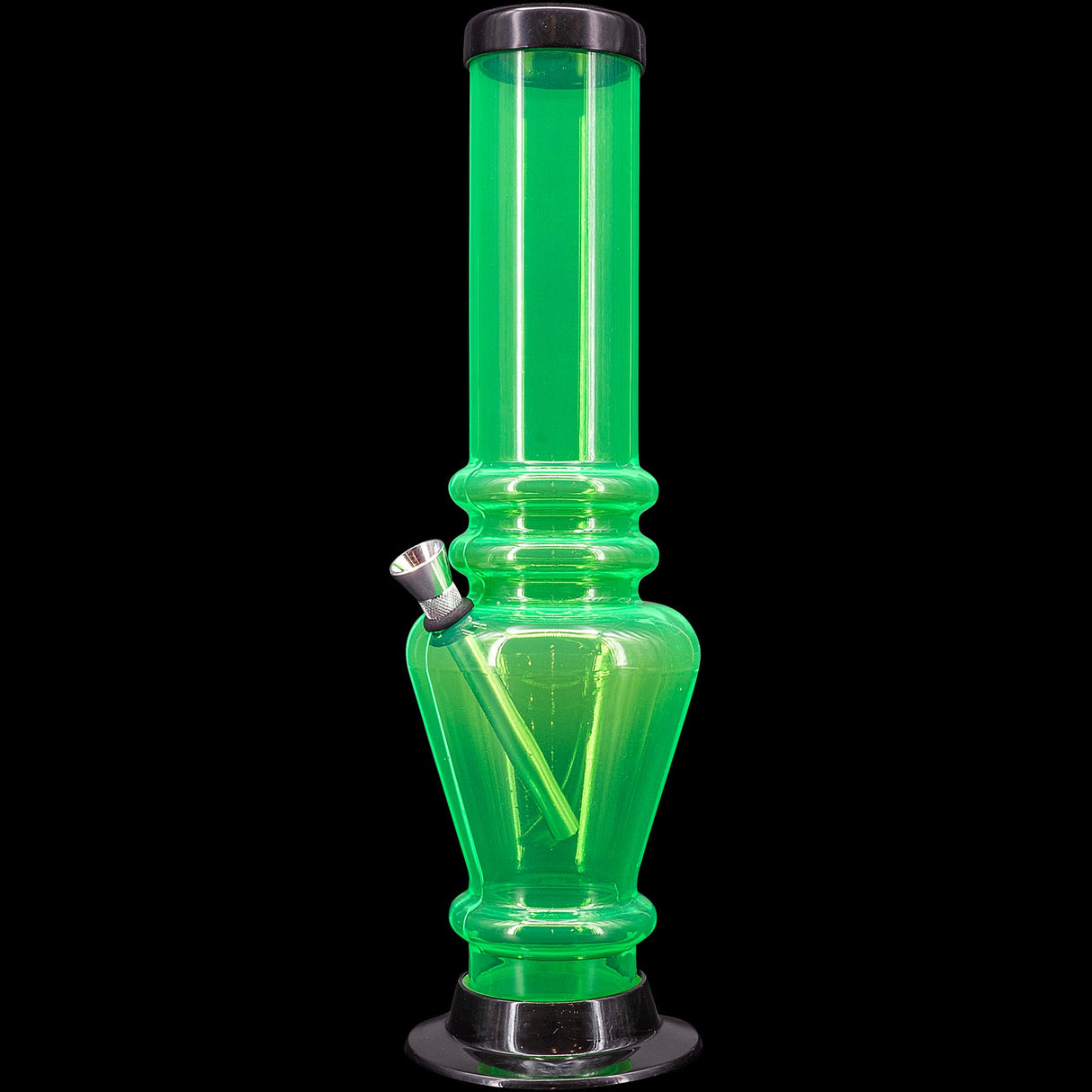 JM Plastics 12" Acrylic Vase Base Bong in Vibrant Green, Front View, Durable Water Pipe