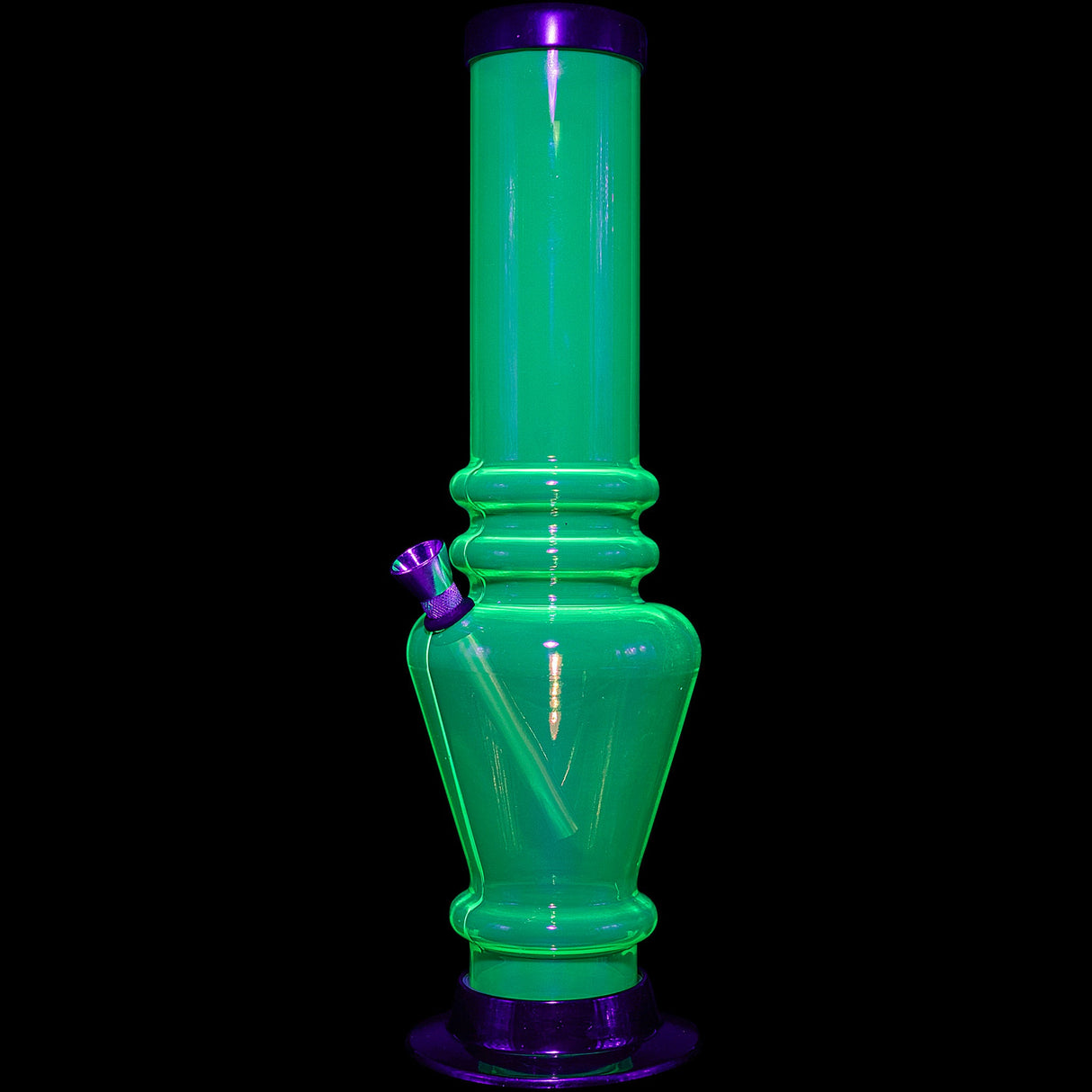 JM Plastics 12" Neon Green Acrylic Vase Base Bong Front View on Black Background