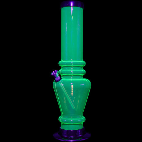 JM Plastics 12" Neon Green Acrylic Vase Base Bong Front View on Black Background