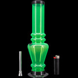 JM Plastics 12" Green Acrylic Vase Base Bong Front View with Bowl and Lighter