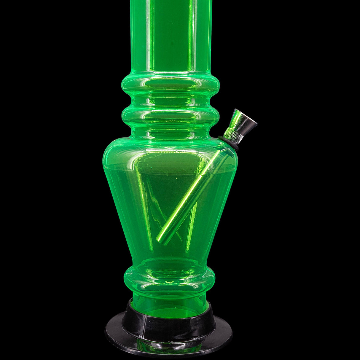 JM Plastics 12" Acrylic Vase Base Bong in Vibrant Green - Front View with Deep Bowl