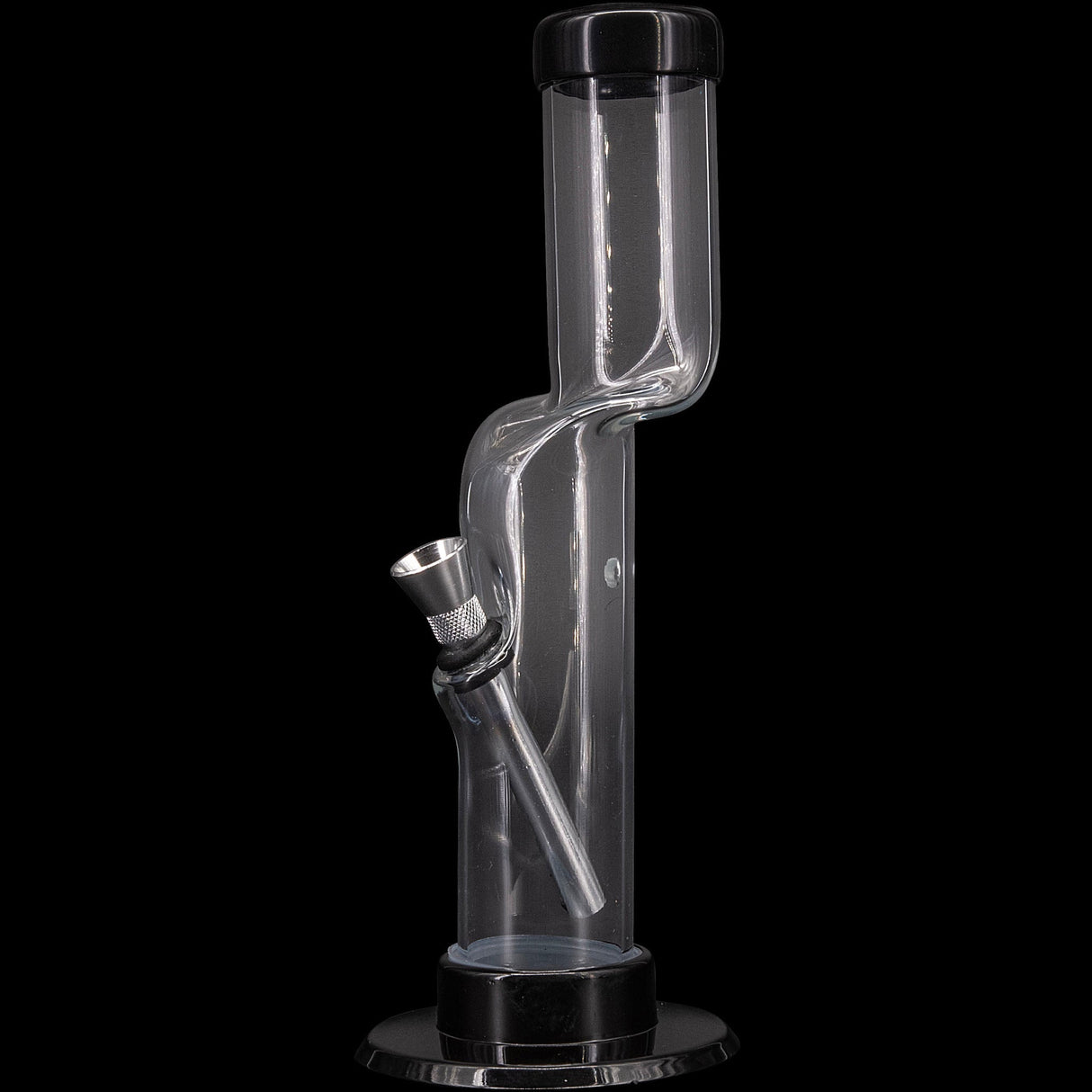 JM Plastics Acrylic Kink Neck Bong in sleek design, 9-12" tall, front view on seamless black background