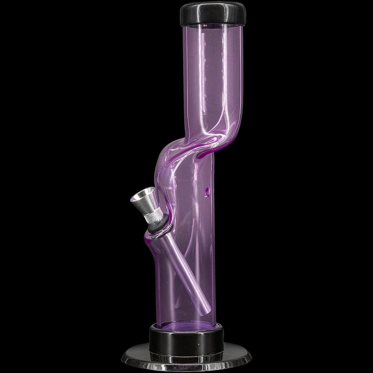 JM Plastics 12" Acrylic Kink Neck Bong in Purple - Front View with Metallic Base