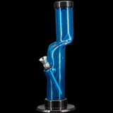 JM Plastics Acrylic Kink Neck Bong in Blue, 9-12" Tall, Side View on Black Background