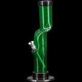 JM Plastics Acrylic Kink Neck Bong in Vibrant Green, 9-12" Tall, Side View on Black Background