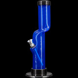 JM Plastics Acrylic Kink Neck Bong in Blue, 9-12" Tall, Side View on Black Background