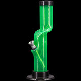 JM Plastics Acrylic Kink Neck Bong in Luminous Green, 9-12" Tall with Sturdy Base - Front View