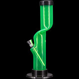 JM Plastics 9-12" Acrylic Kink Neck Bong in Vibrant Green, Front View on Seamless Black Background