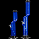 JM Plastics Acrylic Kink Neck Bongs in Blue, 9-12" Tall, Angled View on Black Background