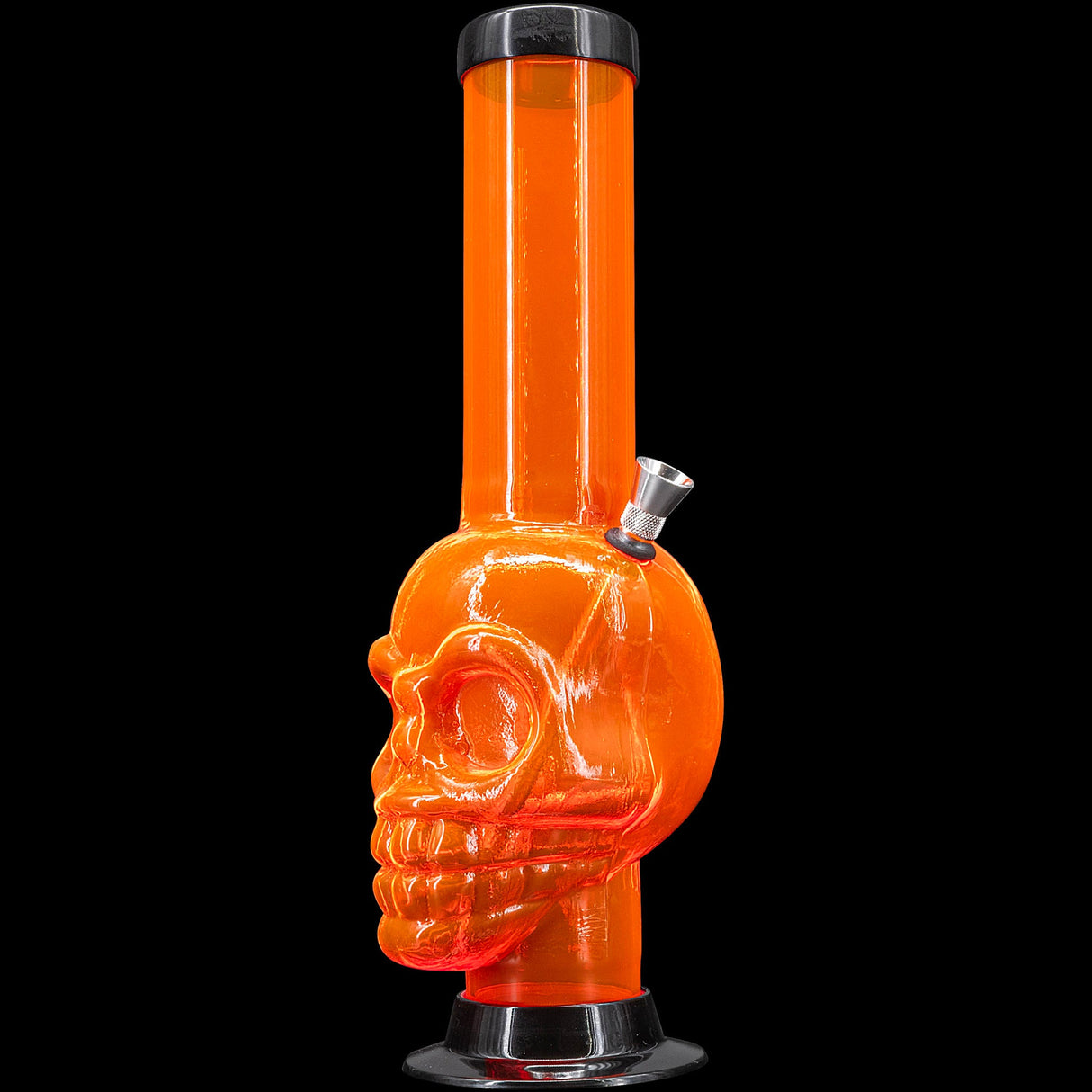 JM Plastics Acrylic Skull Chamber Bong in Vibrant Orange, 12-15" Tall - Front View