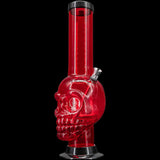 JM Plastics Acrylic Skull Chamber Bong in Red, 12-15" Tall, Front View on Black Background