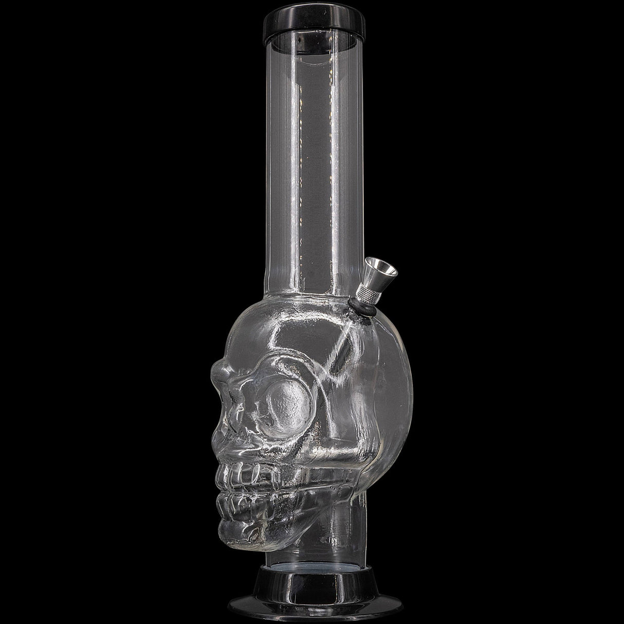 JM Plastics Acrylic Skull Chamber Bong, 12-15" Tall, Clear Variant, Front View