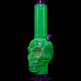 JM Plastics Acrylic Skull Chamber Bong in Vibrant Green, 12-15" Tall - Front View