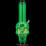 JM Plastics Acrylic Skull Chamber Bong in Green, 12-15" Tall - Front View