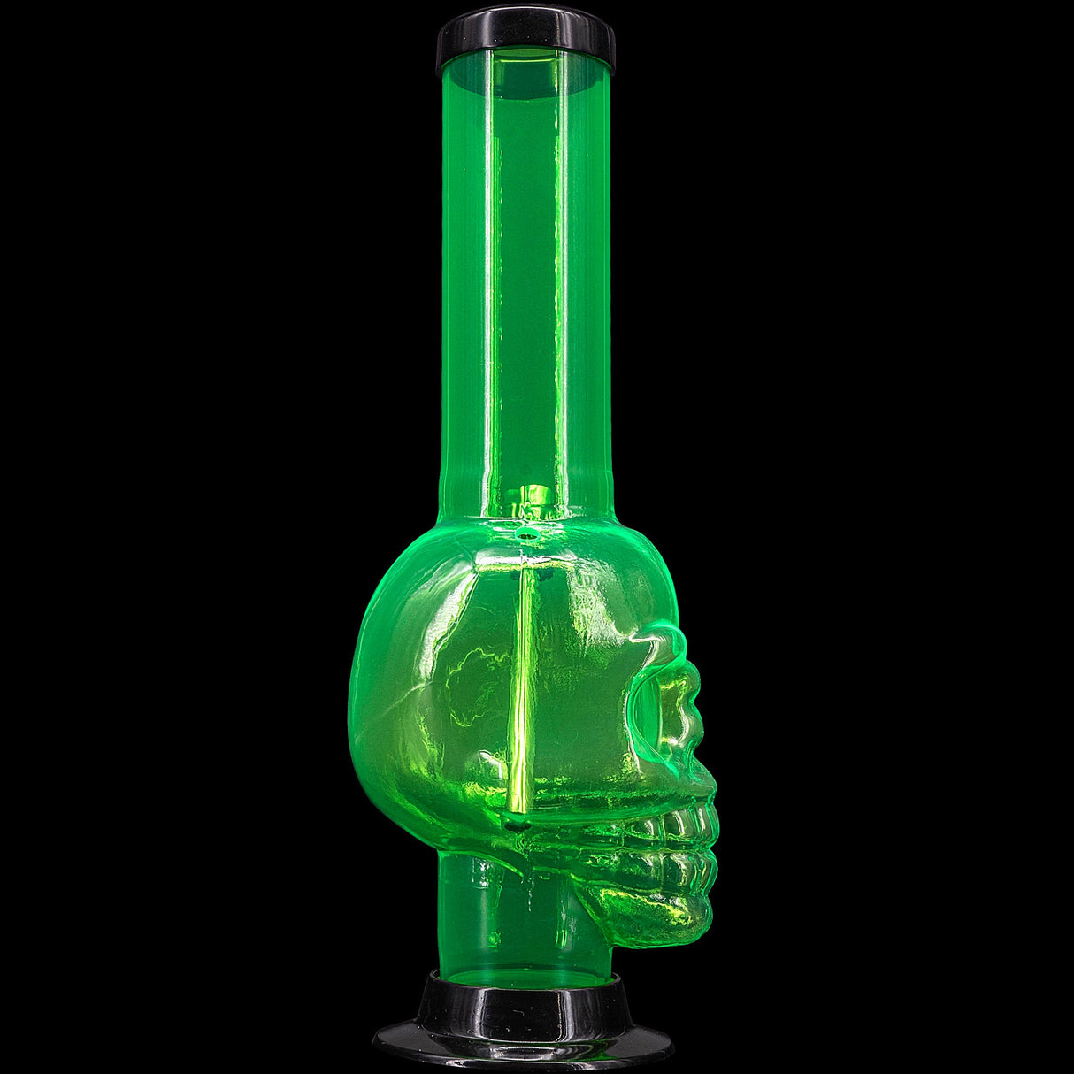 JM Plastics Acrylic Skull Chamber Bong in Vibrant Green, 12-15" Tall - Front View