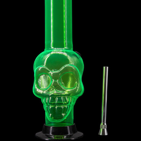 JM Plastics Acrylic Skull Chamber Bong in Green, 12-15" Tall with Metal Downstem - Front View