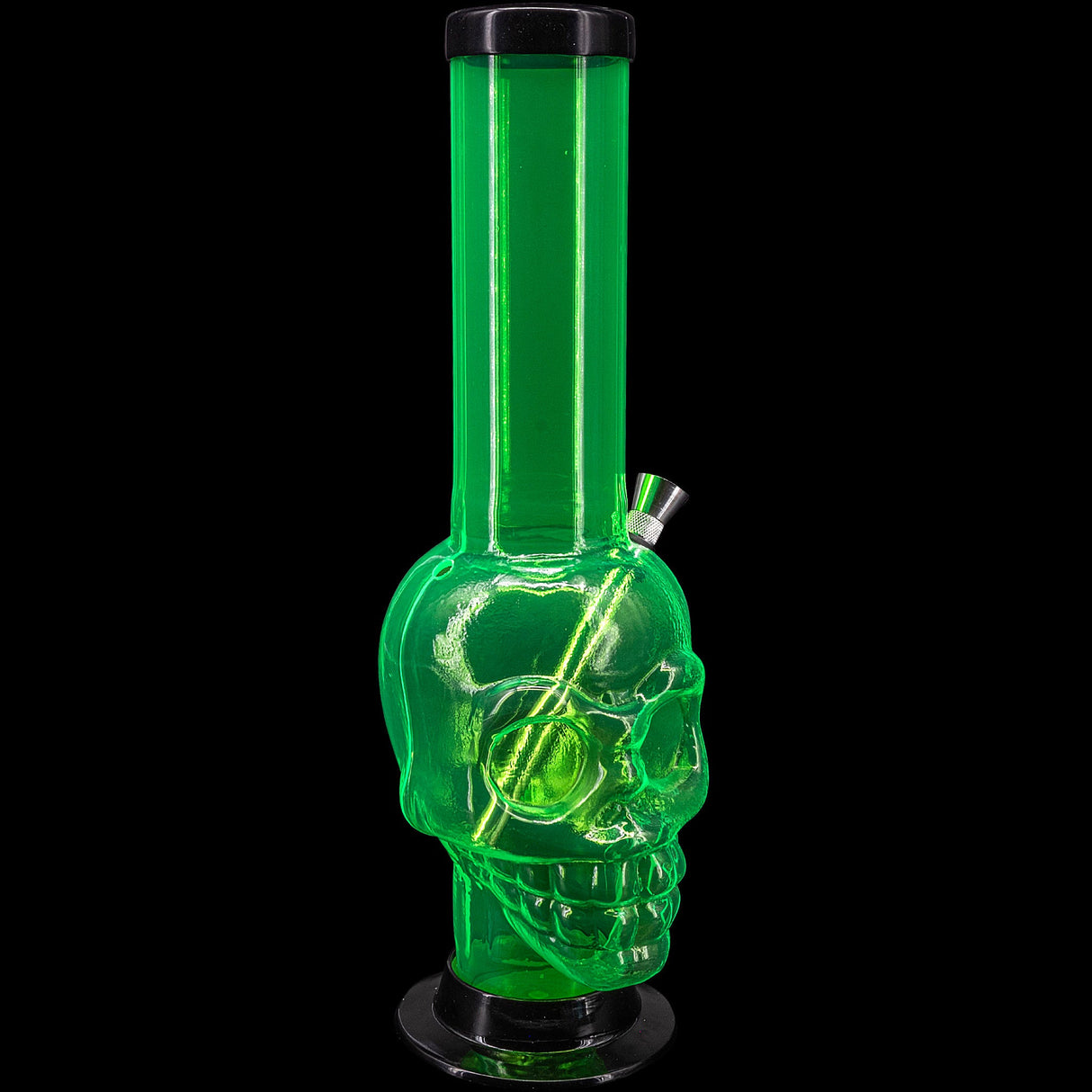 JM Plastics Acrylic Skull Chamber Bong in Vibrant Green, 12-15" Tall - Front View