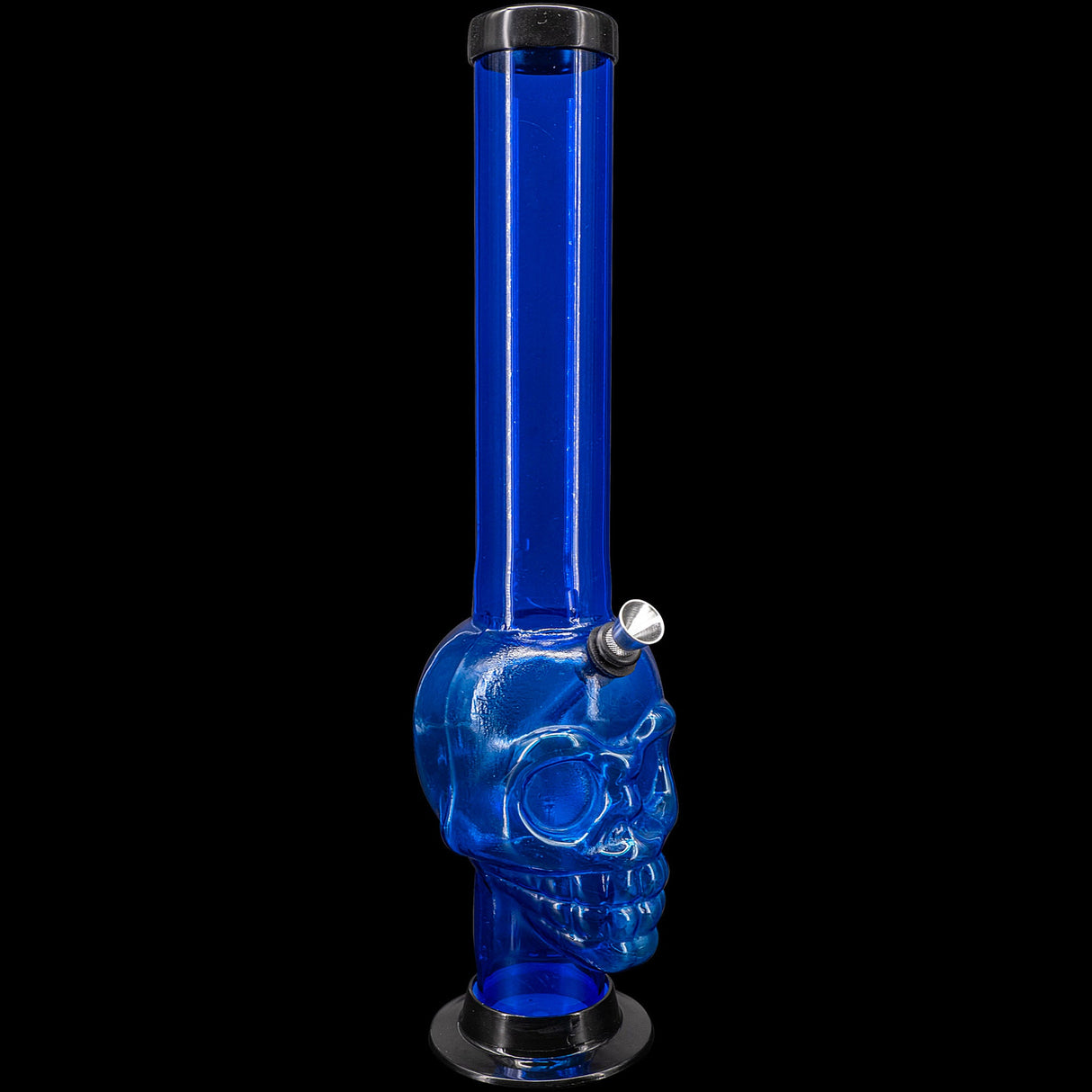 JM Plastics Acrylic Skull Chamber Bong in Blue, 12-15" Tall - Front View