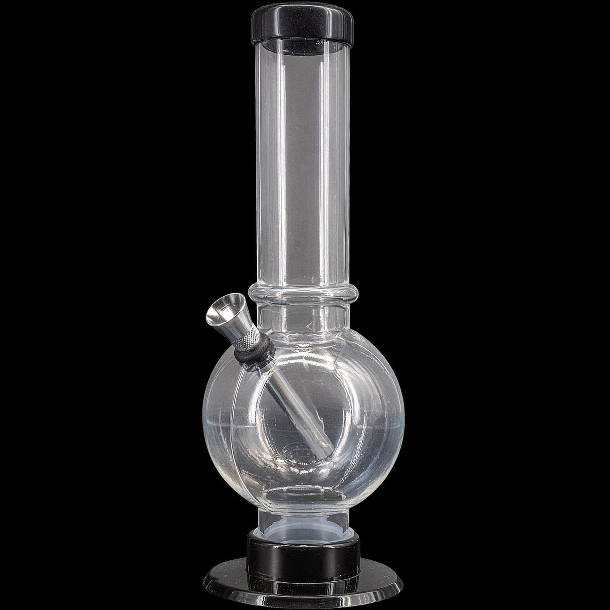 JM Plastics Acrylic Straight Tube Bubble Bottom Bong, 9-12" tall, clear variant, front view on white background