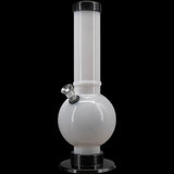 JM Plastics Acrylic Straight Tube Bubble Bottom Bong in White, Front View, 9-12" Tall