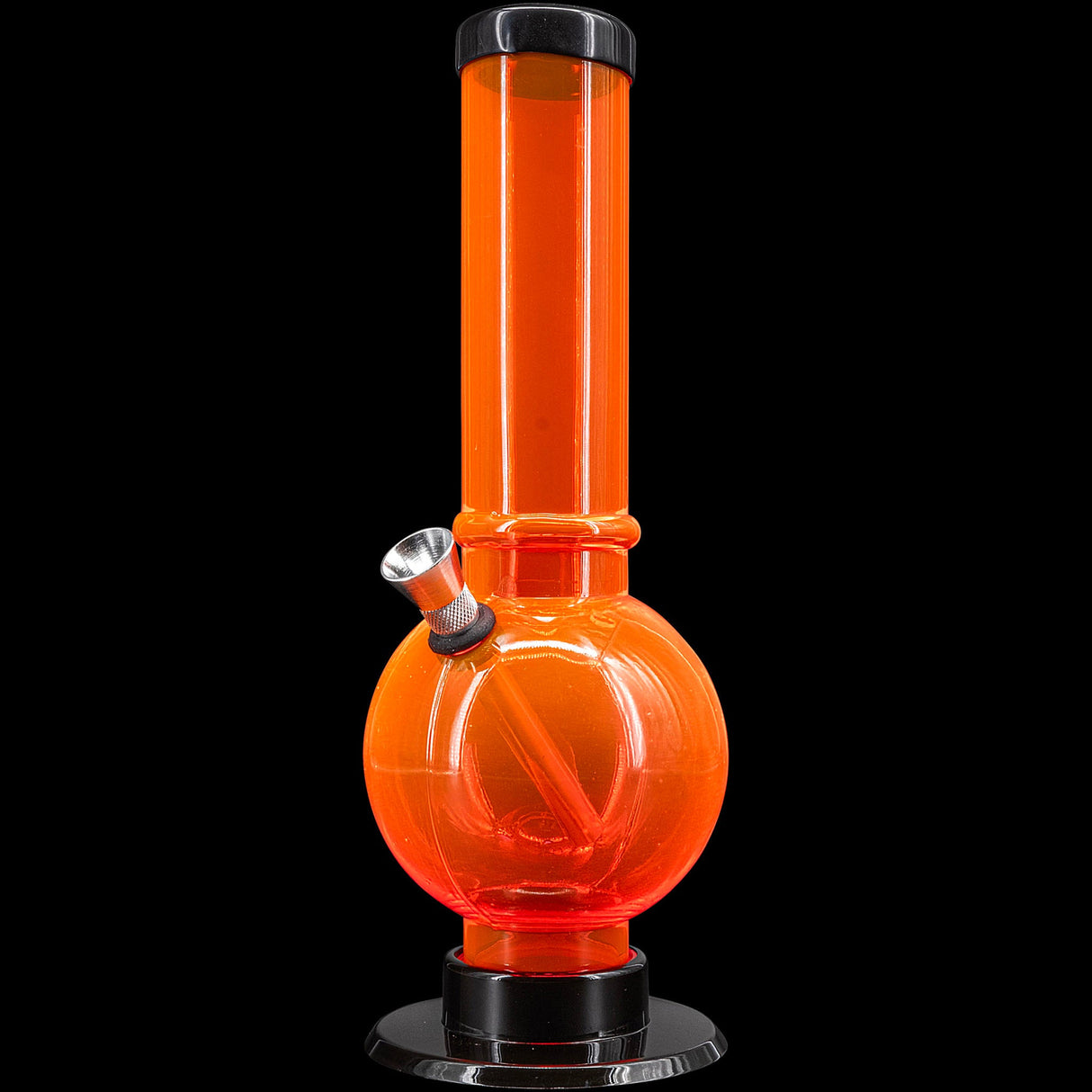 JM Plastics Acrylic Straight Tube Bubble Bottom Bong in Vibrant Orange, Front View