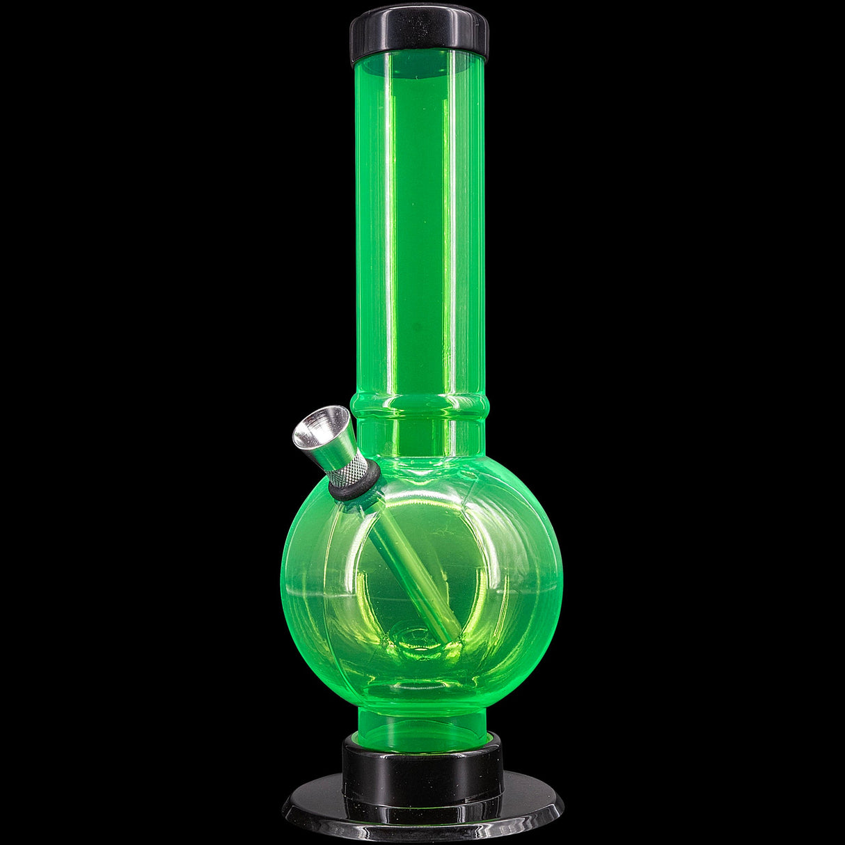 JM Plastics Acrylic Straight Tube Bubble Bottom Bong in Vibrant Green, Front View