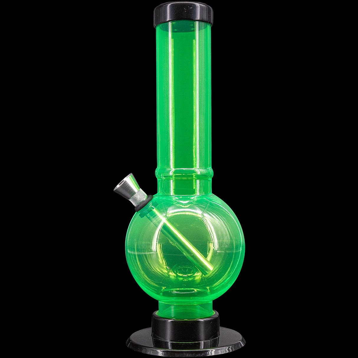 JM Plastics Acrylic Straight Tube Bubble Bottom Bong in Vibrant Green - Front View