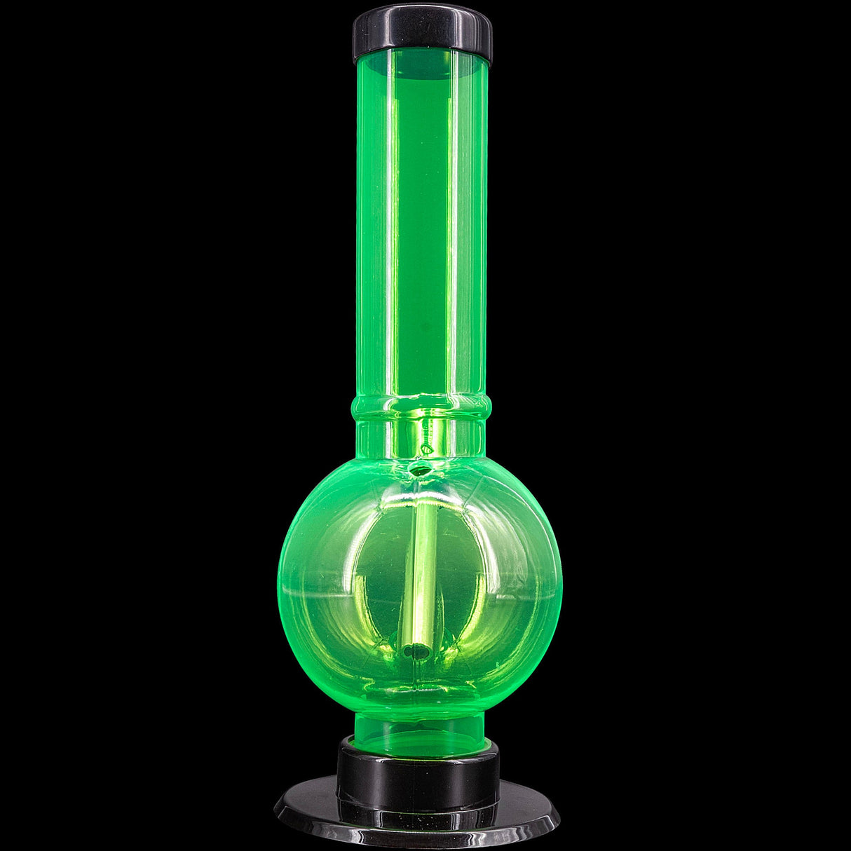 JM Plastics Acrylic Straight Tube Bubble Bottom Bong in Vibrant Green, Front View