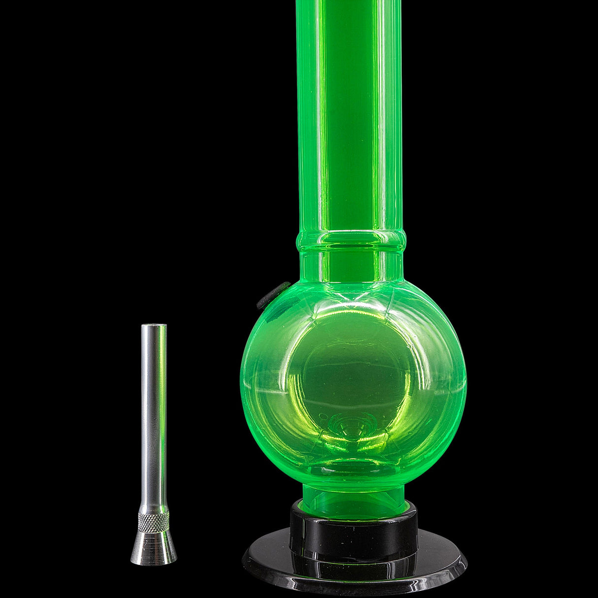 JM Plastics Acrylic Straight Tube Bubble Bottom Bong in Green, Front View with Detached Bowl