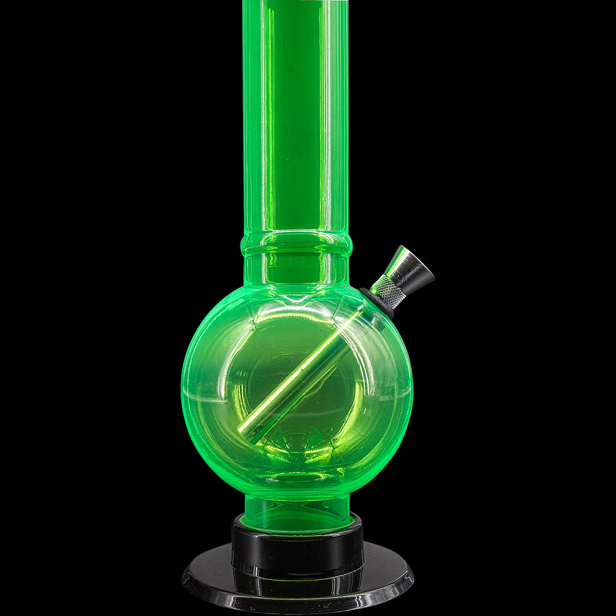 JM Plastics Acrylic Straight Tube Bubble Bottom Bong in Vibrant Green, Front View