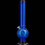 JM Plastics Blue Acrylic Straight Tube Bubble Bottom Bong, 9-12" Tall Front View