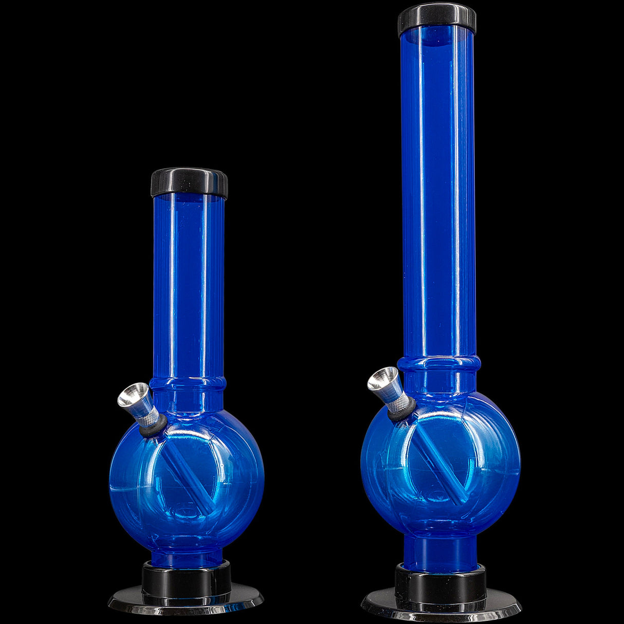 JM Plastics Acrylic Straight Tube Bubble Bottom Bong in Blue, 9-12" Tall - Front View