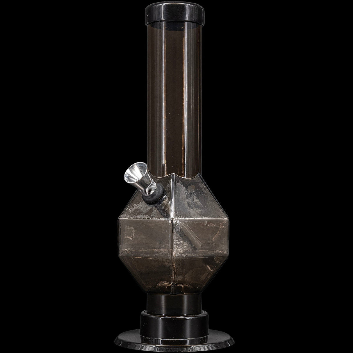 JM Plastics Acrylic Diamond Bong in Black, 9-12" Tall, Front View on Seamless Black Background